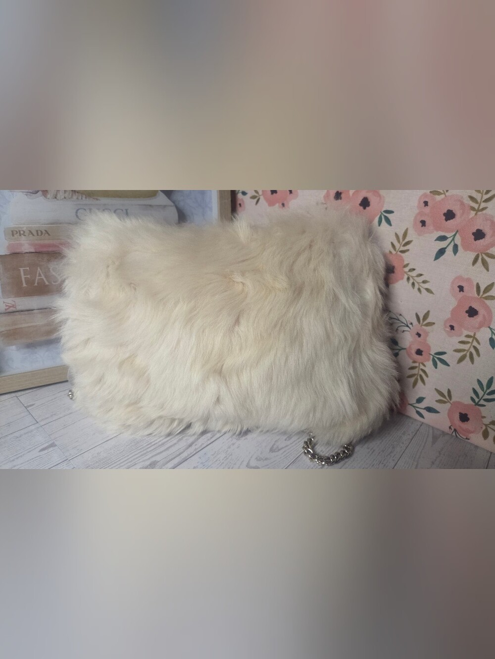kate spade cream faux fur shoulder bag with gold chain strap - Picture 9 of 9